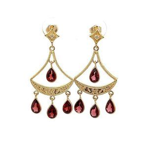 14K Yellow Gold, .02ctw Diamond & Pear Shaped Garnet Chandelier Earrings! 76